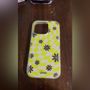 Sonix Neon Yellow and Black Checkered Floral Phone Case iPhone 15 pro